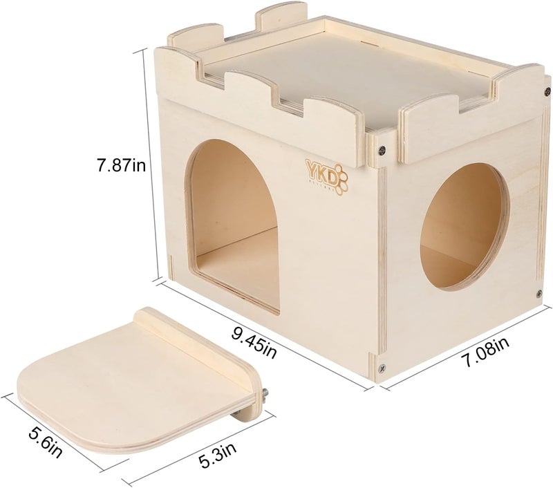 YKD Castle Chinchilla House, Small Animal Hideout for Chinchilla, Guinea Pig, Hedgehog, or Rat, Ventilated Wooden Hamster Habitat with Multiple Doors, Made from Natural Wood - Image 5